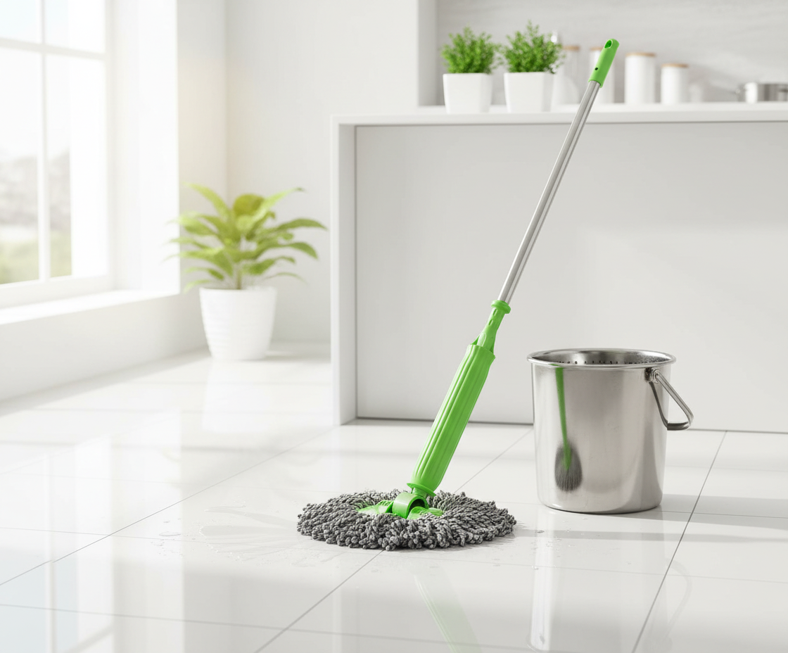 Self-twisting Water Rotating Mop in modern home setting